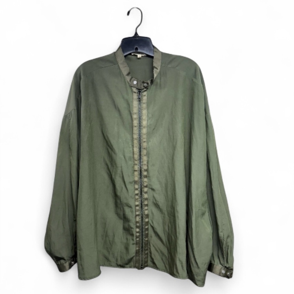 Easel Women's Oversized Military Green Full Zip Shirt Size Medium